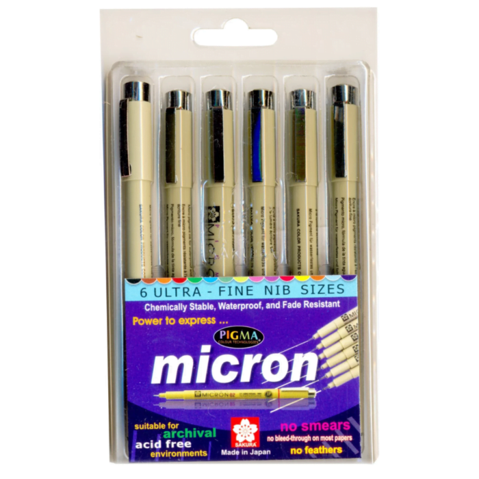 0.5 MM (2) SAKURA PIGMA MICRON FINELINER XSDK-6 SET OF 6 DIFFERENT SIZES POINTS - Image 1