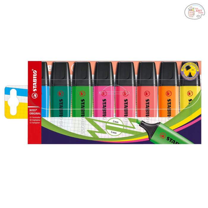 1 (12) STABILO BOSS Original - Highlighter Pen - Wallet of 8 (Assorted Colours) - Image 1