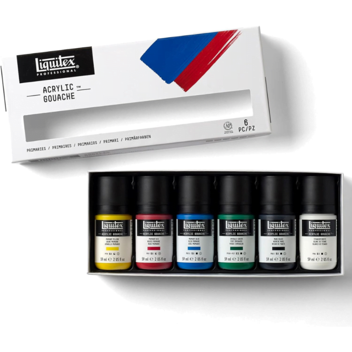 Liquitex Professional Acrylic Gouache Paint, 6 x 59ml (2-oz), Primaries Set - Image 2