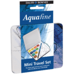 Daler Rowney Aquafine mini travel set. Tin of 10 watercolor half pans & brush