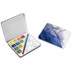 Daler Rowney Aquafine mini travel set. Tin of 10 watercolor half pans & brush - Image 2