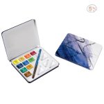 Daler Rowney Aquafine mini travel set. Tin of 10 watercolor half pans & brush - Image 2
