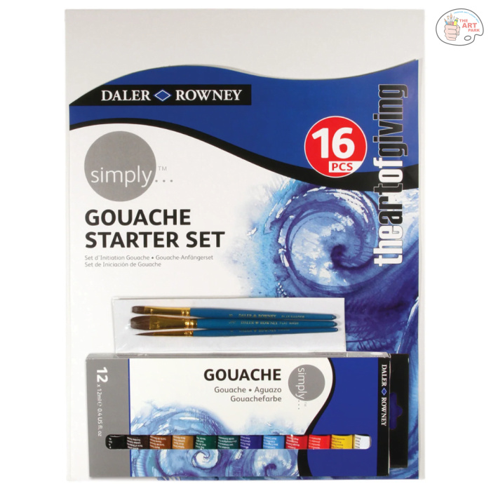 1 (28) Daler Rowney Simply 16Pcs Gouache Starter Set with 3 Brushes & 1 Canvas - Image 1
