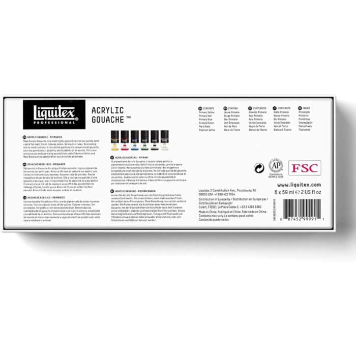 Liquitex Professional Acrylic Gouache Paint, 6 x 59ml (2-oz), Primaries Set - Image 3
