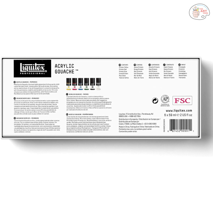 Liquitex Professional Acrylic Gouache Paint, 6 x 59ml (2-oz), Primaries Set - Image 3