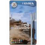 Lyra Graduate Aquarell Watercolour Art Pencil Set with Paintbrush & Metal Case (Assorted, Pack of 12)