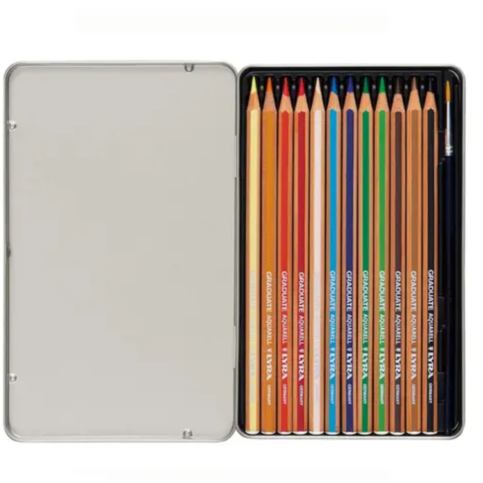 Lyra Graduate Aquarell Watercolour Art Pencil Set with Paintbrush & Metal Case (Assorted, Pack of 12) - Image 2