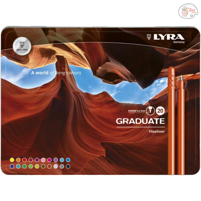 1 (41) Lyra Graduate Fineliner Markers, Assorted Colors, Metal Box of 20 - Notes, Journaling, Art Journaling, Stationary - Image 1