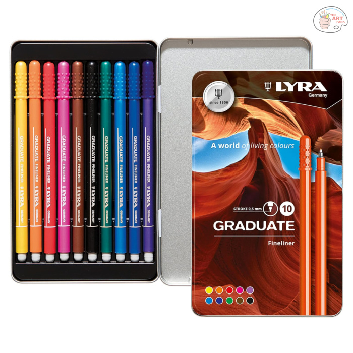 Lyra Graduate Fineliner Markers, Assorted, Metal Box of 10 - Image 3