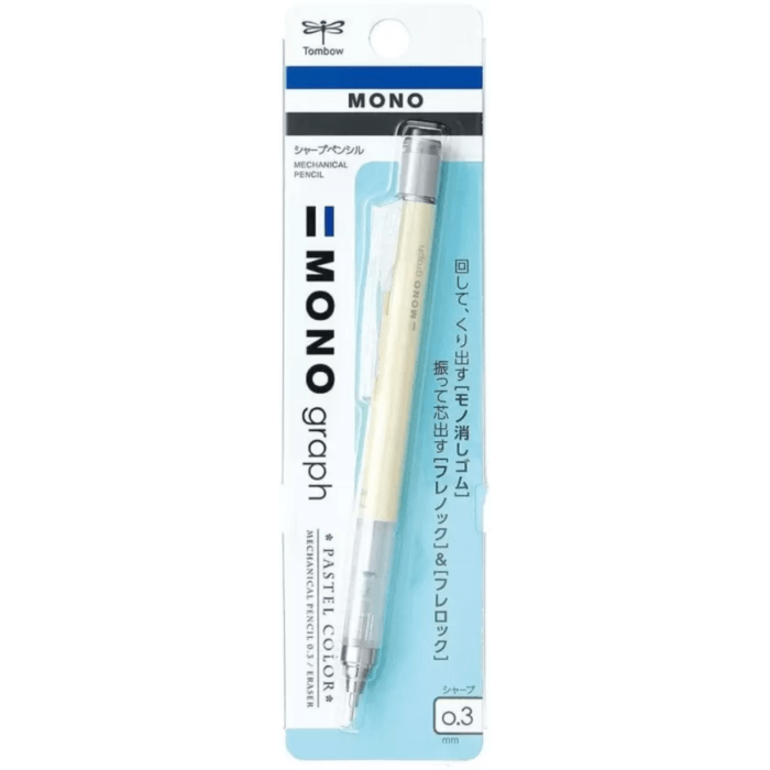 1 (5) Tombow Mechanical Pencil MONO GRAPH Pastel,0.3 mm, Cream Yellow, In Blister Pack - Image 1