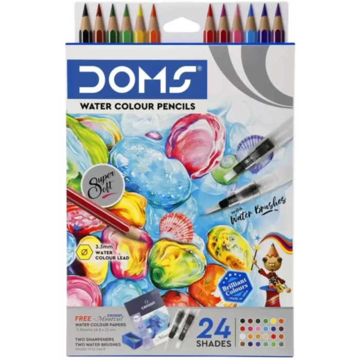 1 (55) DOMS Super Soft 3.3mm Lead 24 Shades Pre-Sharpened Water Color Pencil| Hexagonal Shaped Color Pencils (Set of 1, Assorted) - Image 1