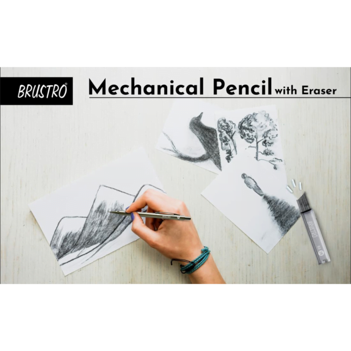 BRUSTRO Mechanical Pencil with Eraser 0.7mm Writing/Sketching/Drawing Spare leads HB-20 units. 2B-20 units Spare eraser- 8 units - Image 3