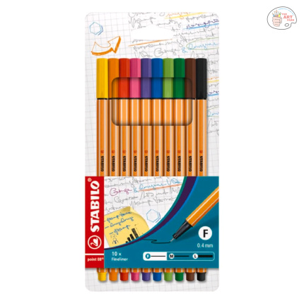 STABILO Point 88 - Fineliner Marker Pen - 0.4 mm - Wallet of 10 (Assorted Colours)