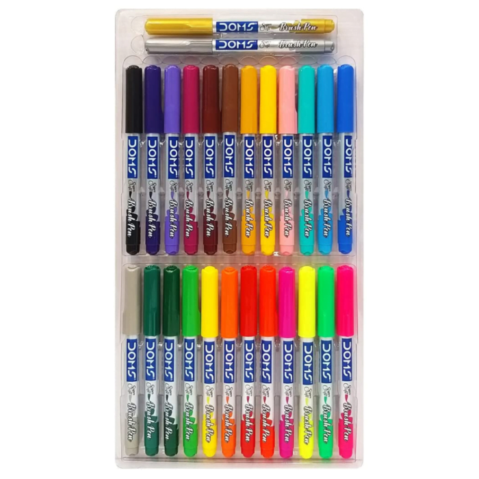 DOMS Non-Toxic Multicolor 26 Shades Brush Pens Set | Super Soft Fine Tip Brush Pens | Diverse 26 Shades | Water Based Ink | Includes Gold & Silver Shades | Pack of 1 - Image 3