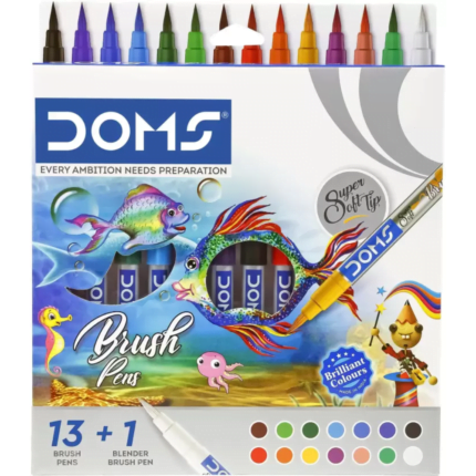 DOMS 14 Shades Brush Pen Box Pack Brush Tip Nib Sketch Pens  (Set of 1, Multicolor)