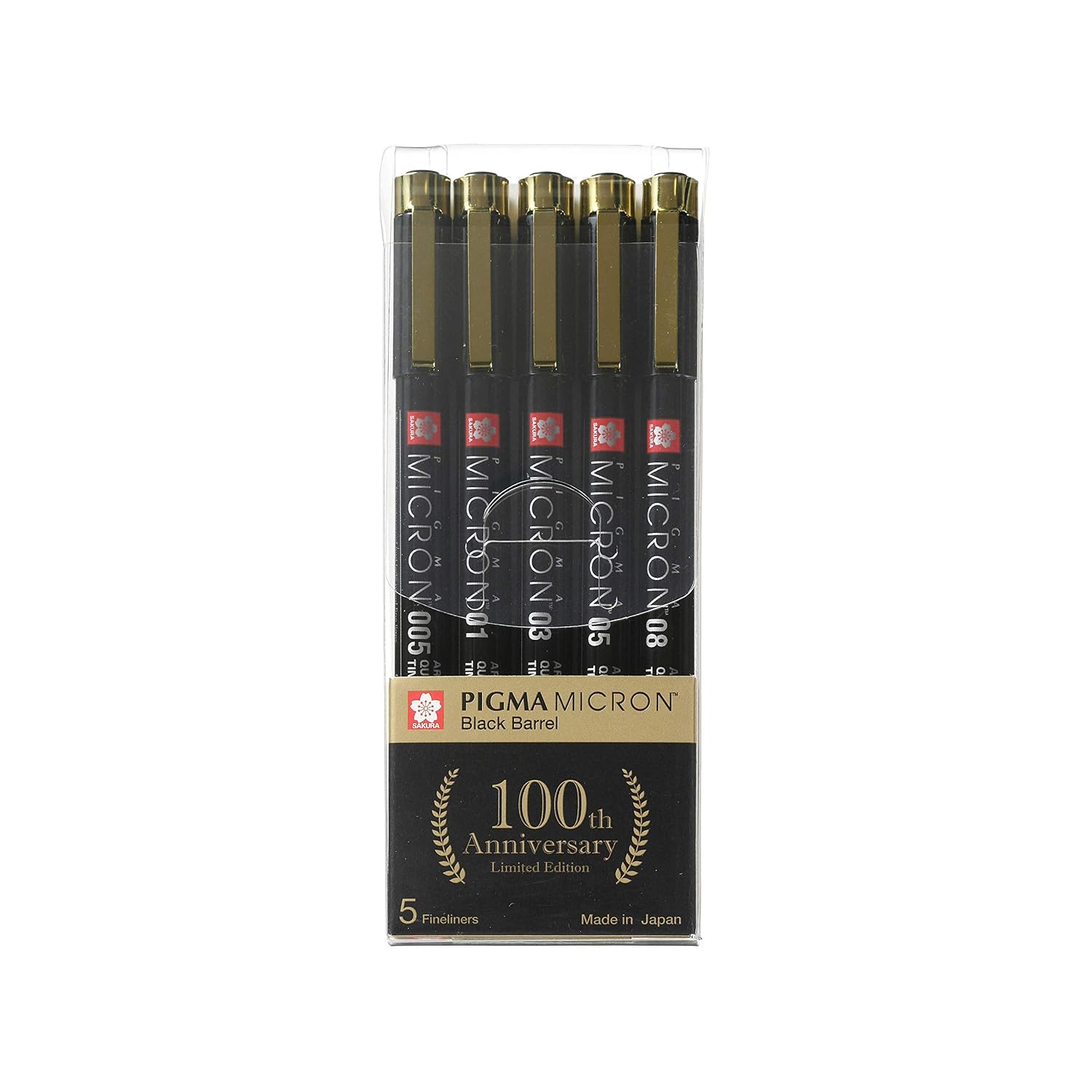 81S7HU3JaOL._SL1500_ SAKURA PIGMA MICRON BLACK BARREL ANNIVERSARY ADDITION FINELINER SET OF 5 - Image 1
