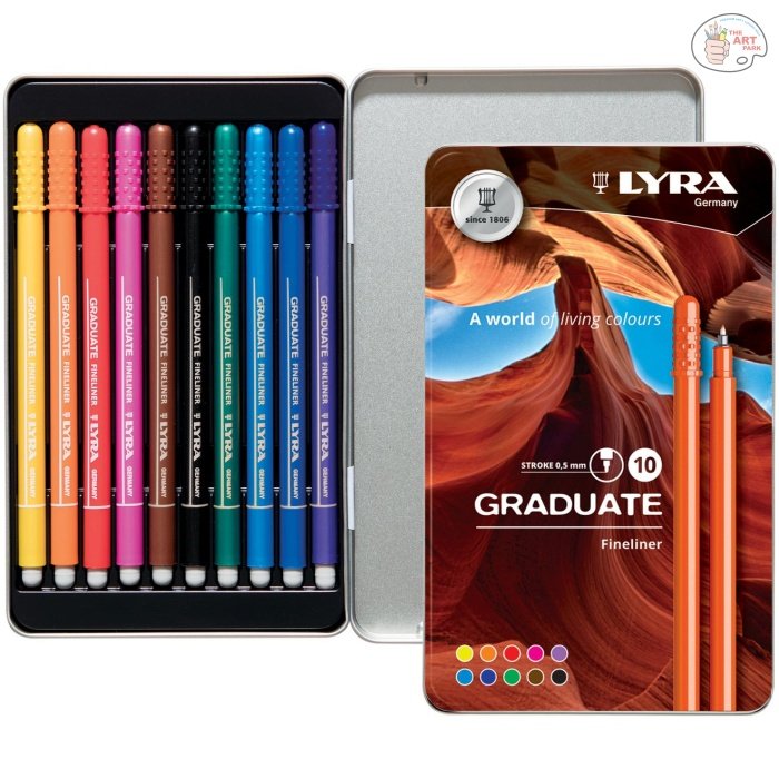Lyra Graduate Fineliner Markers, Assorted, Metal Box of 10 - Image 4