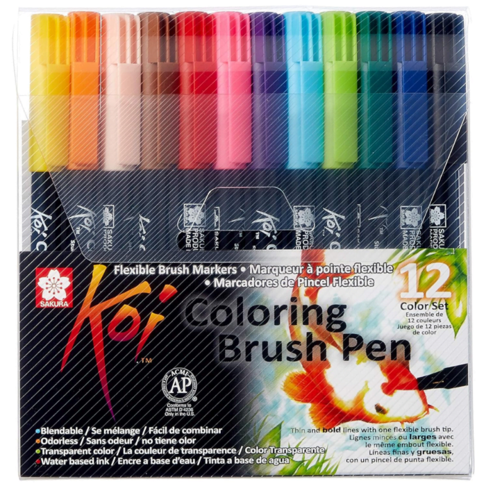 Untitled design (3) Sakura Koi Colouring Brush Pen Set - 12 Colours - Image 1