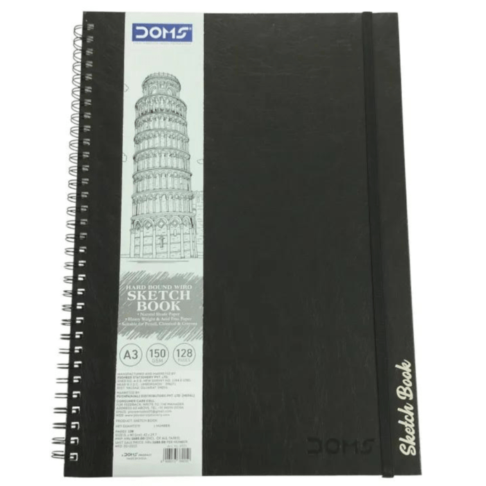 DOMS HARD BOUND WIRO SPIRAL  SKETCH BOOK  A3  150 GSM 128 PAGE'S - Image 1