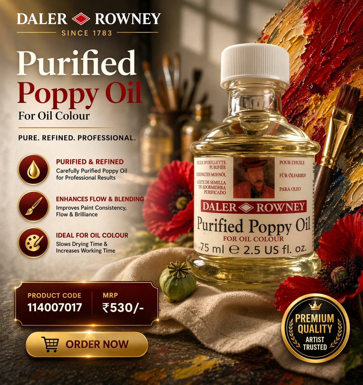 114007017 Daler Rowney Purified Poppy Oil 75 ML (114007017) - Image 1