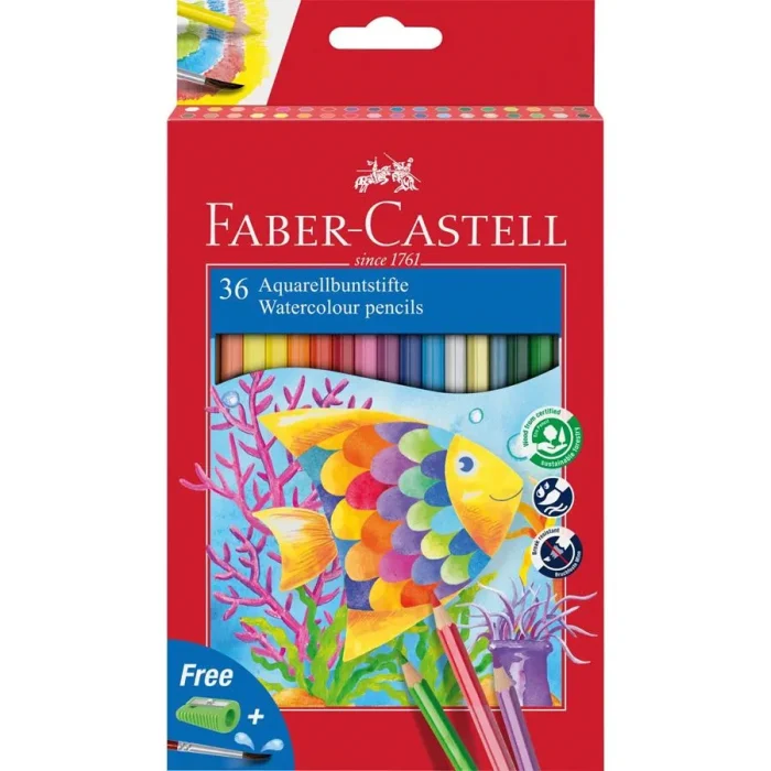 Watercolour pencil with brilliant colours Fully water-soluble lead Break-resistant lead due to secural bonding process (SV) Wood from sustainable forestry Washes out of most fabrics Including brush and sharpener Cardboard wallet of 36 - Image 3