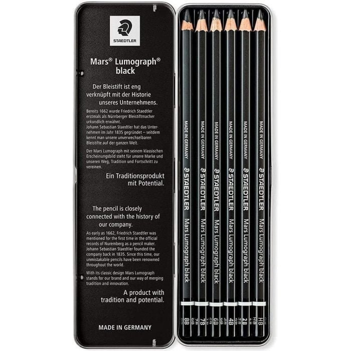 Staedtler Mars Lumograph Artists BLACK Pencils Pack of 6 - Image 3
