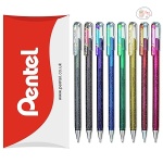 Pentel Hybrid Dual Metallic 1.0 MM Roller Gel Pen | Pigment Glitter & Dye Ink | Ideal For Diy Art & Decorative Writing | Set Of 8 Metallic Shades (K110)