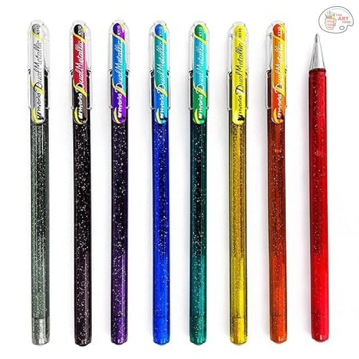 PENTEL HYBRID DUAL METALLIC GEL ROLLER PENS 1.0 MM SET OF 8 VIBRANT COLOURS - Image 3