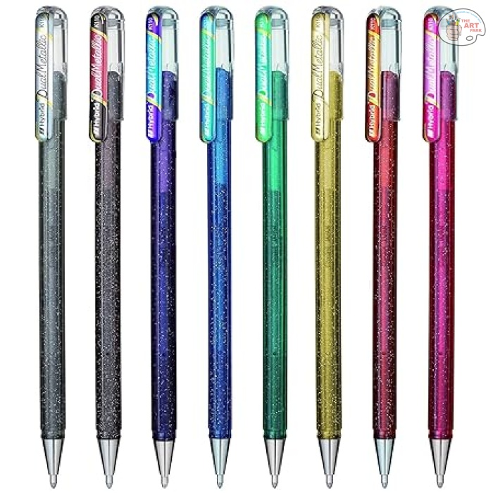 Pentel Hybrid Dual Metallic 1.0 MM Roller Gel Pen | Pigment Glitter & Dye Ink | Ideal For Diy Art & Decorative Writing | Set Of 8 Metallic Shades (K110) - Image 2