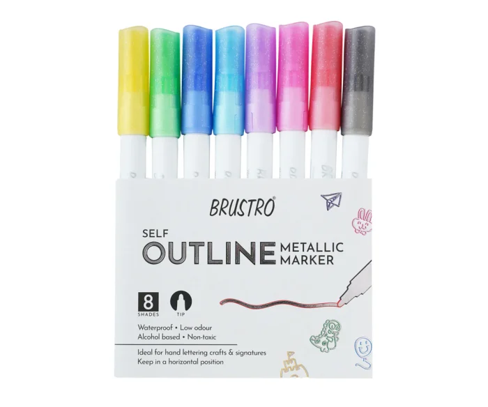 BR9309S08_1 BRUSTRO Self Outline Metallic Marker Set Of 8 - Image 1
