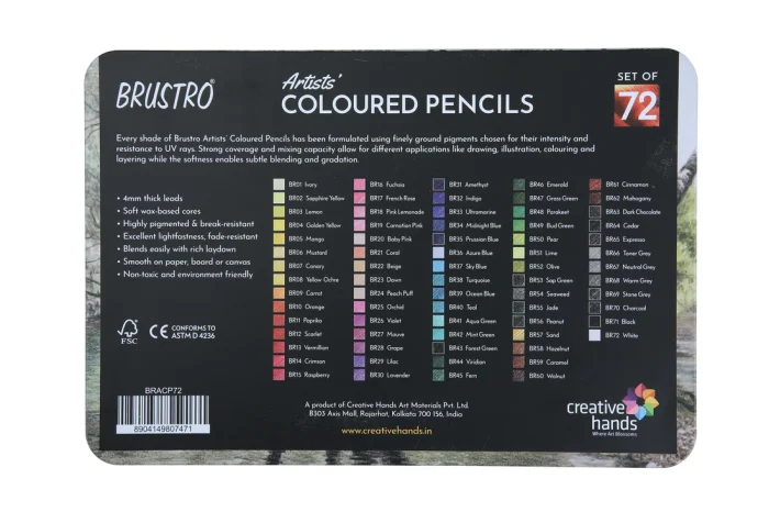 Brustro Artists Colour Pencil Set of 72 (in an Elegant tin Box) - Image 3
