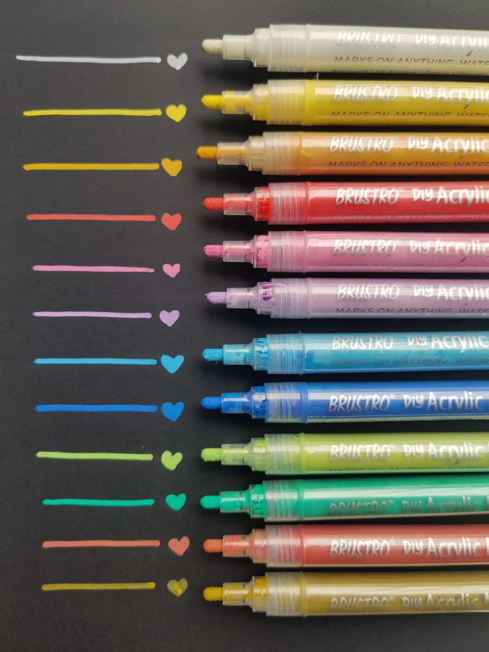 Brustro (DIY) Acrylic Marker Set of 12 Vibrant Colours 2.0MM - Image 4
