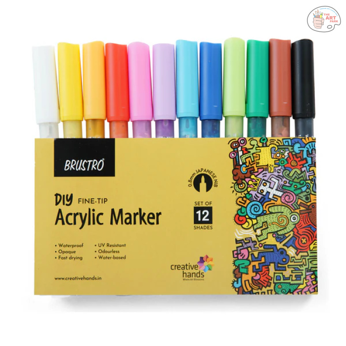 Brustro Acrylic (DIY) Fine Tip Marker Set of 12 - Basic 0.8MM for Craftworks, School Projects, and Other Presentations - Image 3