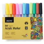 Brustro Acrylic (DIY) Fine Tip Marker Set of 12 - Basic 0.8MM for Craftworks, School Projects, and Other Presentations