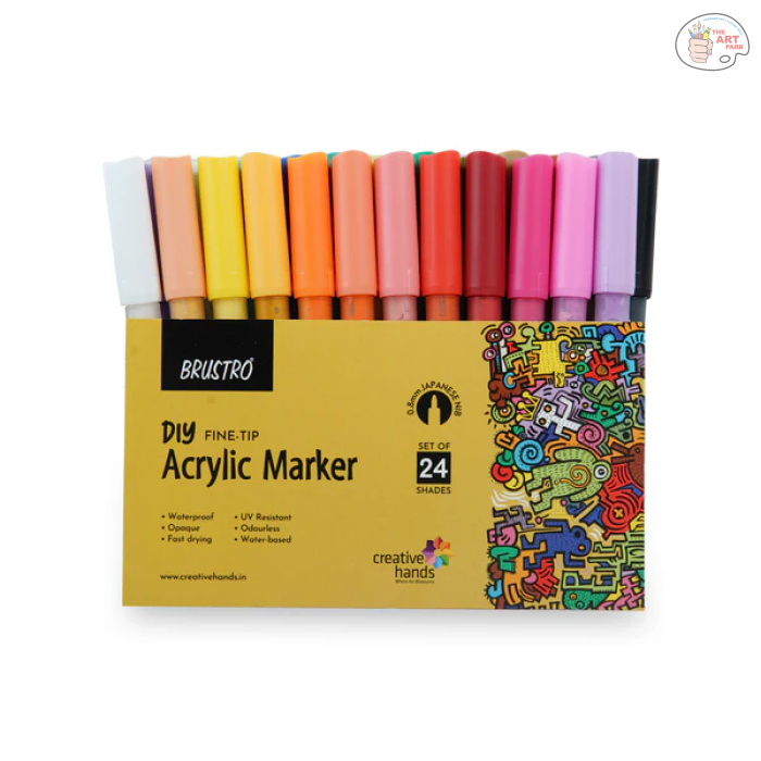 Brustro Acrylic (DIY) Fine Tip Marker Set of 24 - Basic 0.8MM, for Craftworks, School Projects, and Other Presentations - Image 3