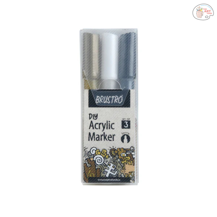 Brustro Acrylic (DIY) Marker Set of 3 - Black, White & Gold 1.0MM - Image 4