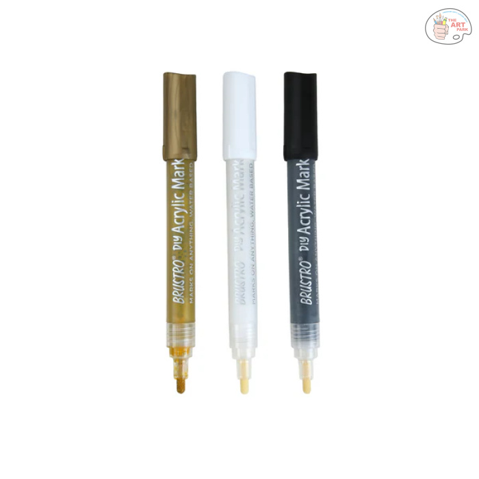 Brustro Acrylic (DIY) Marker Set of 3 - Black, White & Gold 1.0MM - Image 5