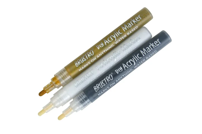 Brustro Acrylic (DIY) Marker Set of 3 - Black, White & Gold 1.0MM - Image 2
