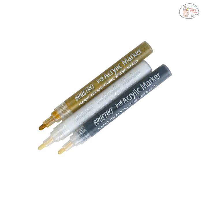 Brustro Acrylic (DIY) Marker Set of 3 - Black, White & Gold 1.0MM - Image 2