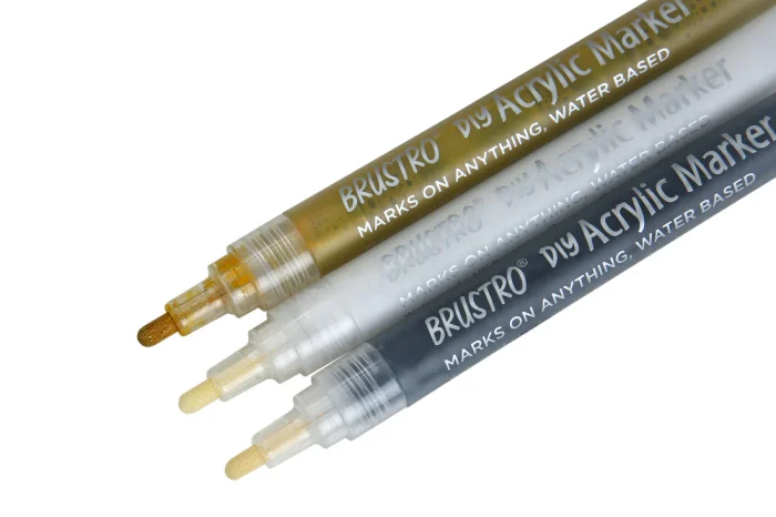 Brustro Acrylic (DIY) Marker Set of 3 - Black, White & Gold 1.0MM - Image 3