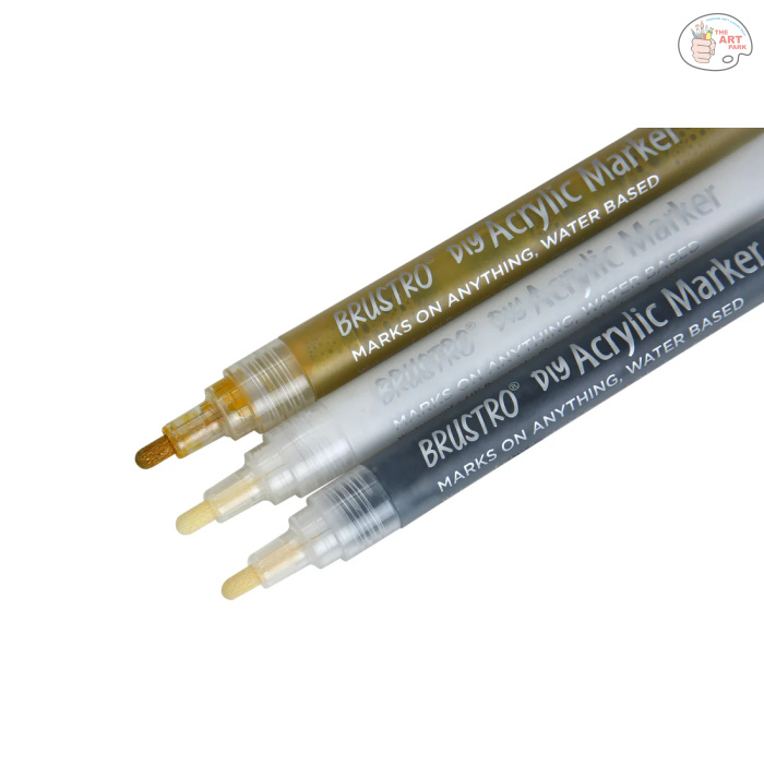Brustro Acrylic (DIY) Marker Set of 3 - Black, White & Gold 1.0MM - Image 3