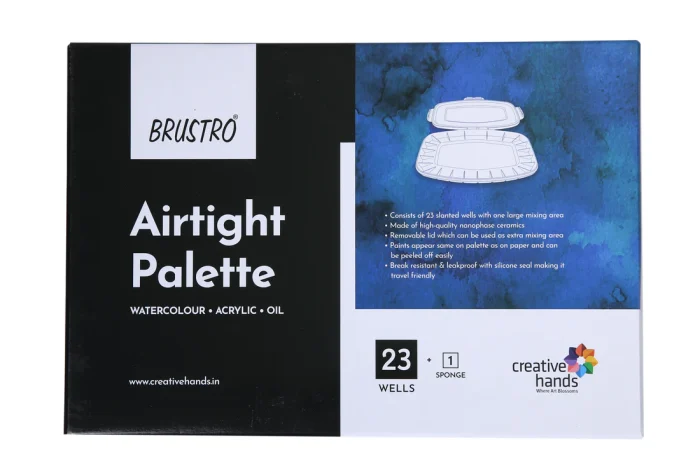 BRUSTRO Artists’ AIRTIGHT Peel-off Palette 23 Wells with Separable Lid made of Nanophase Ceramic (sponge included) - Image 2