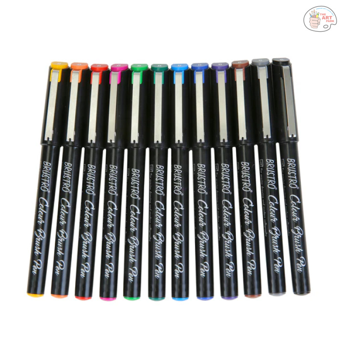 BRUSTRO Colour Brush Pens Set of 12 ( Pigment based , Hard tip brush pen ) Flexible tip for lettering and drawing techniques. - Image 5