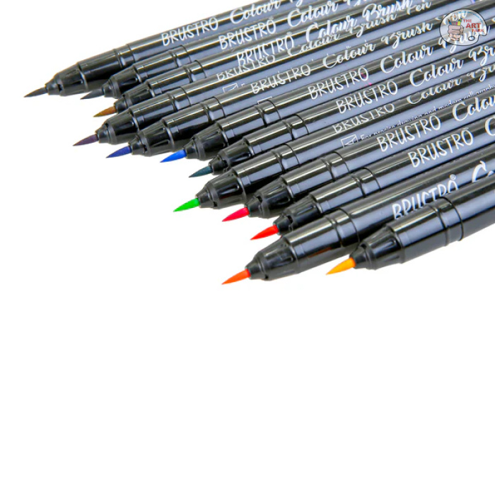 BRUSTRO Colour Brush Pens Set of 12 ( Pigment based , Hard tip brush pen ) Flexible tip for lettering and drawing techniques. - Image 3