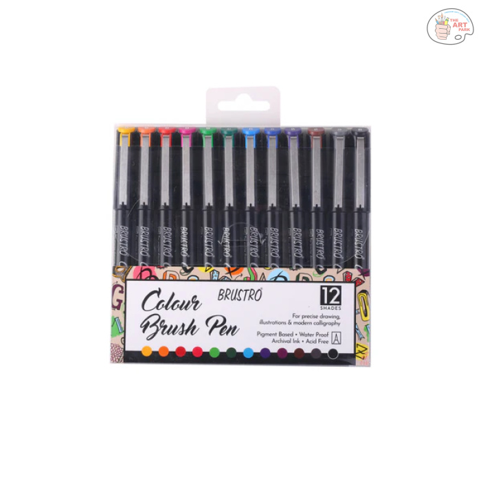 BRCBPPG12_2 BRUSTRO Colour Brush Pens Set of 12 ( Pigment based , Hard tip brush pen ) Flexible tip for lettering and drawing techniques. - Image 1