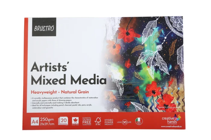 BRMM25GA4G BRUSTRO Artists Mixed Media Glued Pad 250 GSM A4-20 Sheets - Image 1