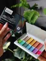 BRUSTRO Artist Metallic Watercolour Half Pans Set of 14 - Image 2