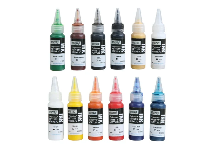 Brustro Professional Artists' Acrylic Ink Set of 12 x 20ml - Image 3