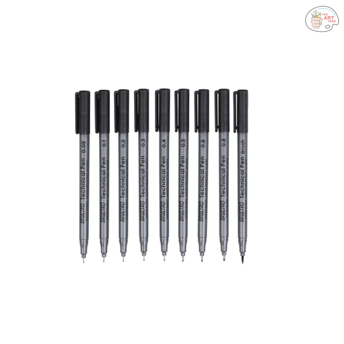 BRUSTRO Technical Pen (Set of 9) (Includes: 1 each of 0.05mm; 0.1mm; 0.2mm; 0.3mm; 0.4mm; 0.5mm; 0.6mm; 0.8mm & Brush.) - Image 3