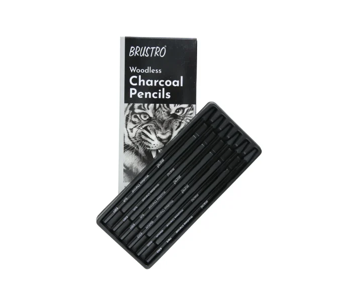 BRWCCP6A Brustro Woodless Charcoal Pencil Set of 6 (3 Soft, 2 Medium, 1 Hard) - Image 1